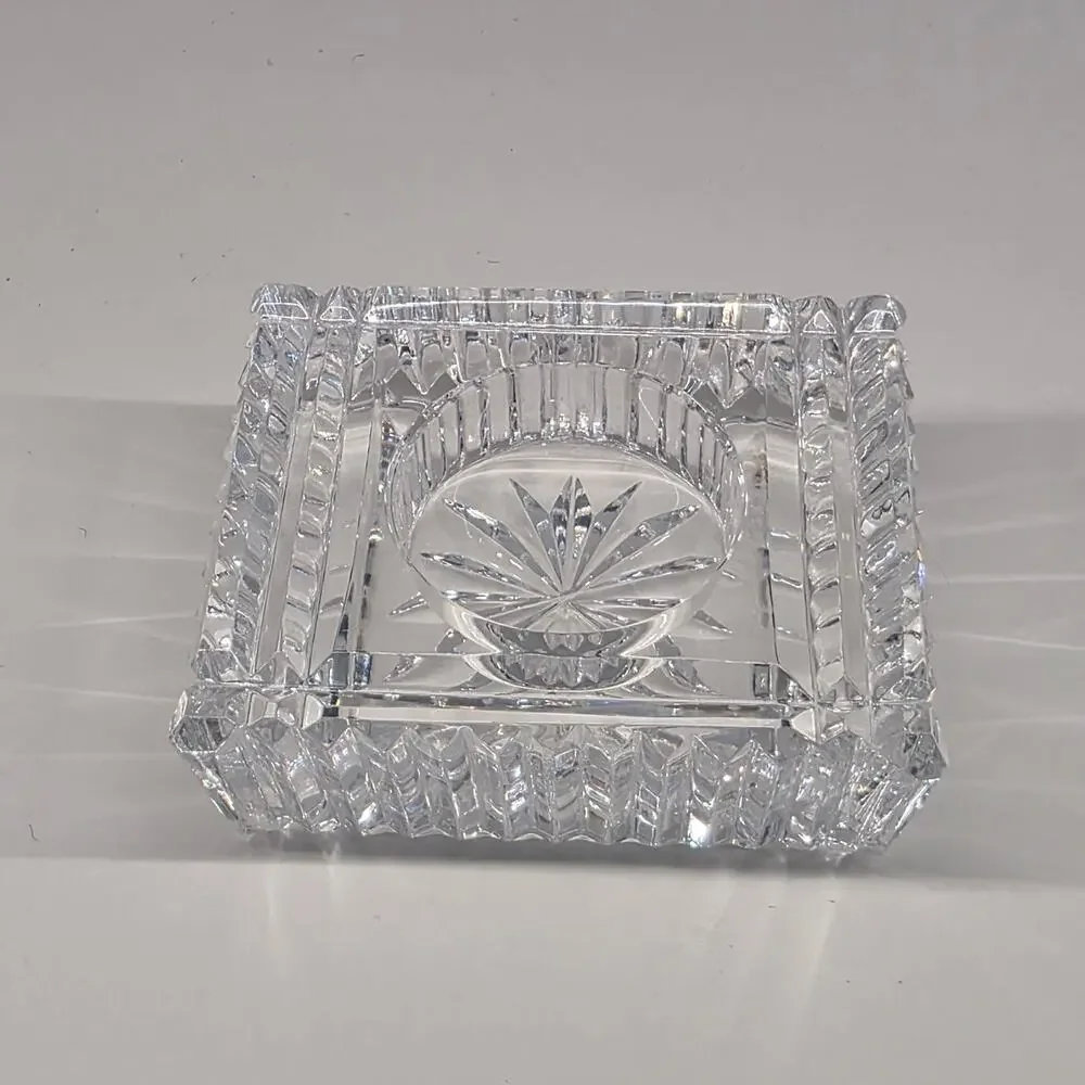 Signed Waterford Crystal Square Trinket Dish or Desk Clock Insert 3